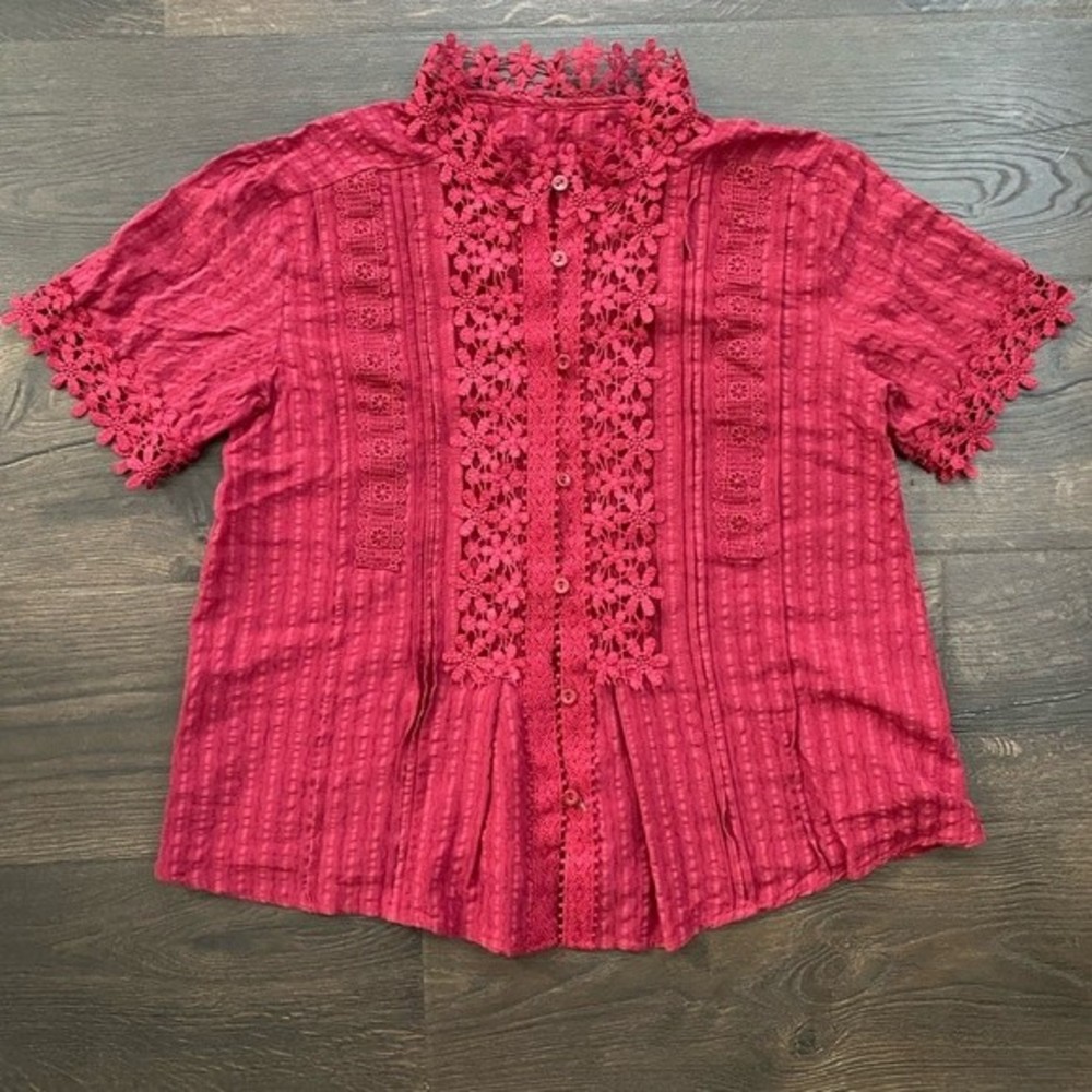 Burgundy Boho flowy lace blouse size S